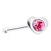 Sterling Silver Pink Gem Heart Nose Bone