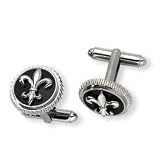 Titanium with Black Enamel Fleur De Lis Cuff Links
