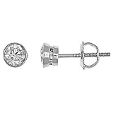 Round Brilliant Cut Diamond Stud Earrings Bezel Set 14k White Gold (1 Carat, VS Clarity, G/H Color)