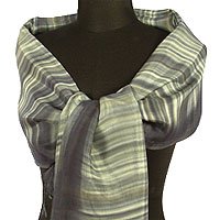 Silk shawl, 'Rays of Light' (gray)