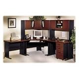 Bush Industries Products - Corner Desk, 41-3/8x41-3/8x29-7/8, Sienna Walnut/Bronze - Sold as 1 EA - Expandable collection of desks, hutches, and accessories provides hundreds of ways to increase workflow efficiencies. Durable 1 thick melamine work surface is scratch-resistant and stain-resistant. Edgebanding stands up to collisions and dents. Design also features solid hardwood molded feet, a wire cable management system, and file drawers that hold letter-size or legal-size files. Lateral fi
