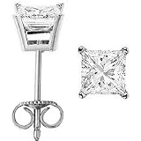 0.75 carat ct 3 4 carat Princess Cut Diamond Stud Earrings D Color, I Clarity; 14k White or Yellow...
