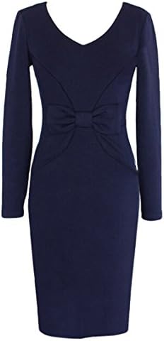Women Lady Winter Long Sleeve Warm Office Work Career Midi Pencil Dress(Blue,M)