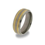 Eve's Addiction Titanium Mens Wedding Ring with Double Gold Inlay