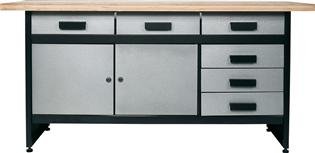 Werkbank mit 6 kugelgelagerten Schubladen, 2 Türen und einer stabilen Holzarbeitsplatte 40 mm