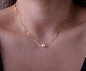 Elegant 14K Gold Plated 8mm Single Round Simulated White Pearl Necklace