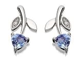 9ct White Gold Aquamarine & Diamond Flower Stud Earrings