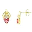 14K Yellow Gold Pink Sapphire and Diamond Heart Earrings