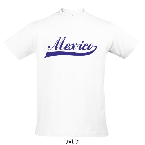 T-Shirt – Mexico Oldschool Mexiko LÄNDERSHIRT EM / WM FAN Trikot S-XXL , White – blau , M