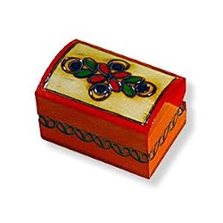 Wooden Box, 5436, Handcrafted Keepsake Chest, tiny, Red with Flower, 2.25"x1.5".