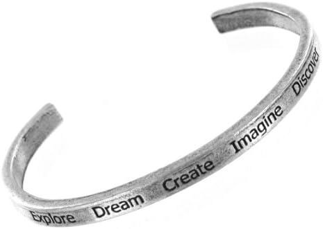 Dream Explore Create Imagine Discover Unisex Cuff Pewter Bracelet