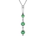 Emerald and Diamond Gemstone Three Stone Necklace in White Gold with Chain