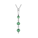 Three Stone Emerald Pendant with Diamonds 3/10 Carat (ctw) in 10K White Gold with Chain