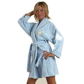 Buy Counting Sheep Appliqued Bathrobe, 100% Cotton Terry Cloth, Short, Lt. Blue, One Size by Aegean