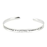 Sterling Silver A True Friendship Is A Journey Without An End Concave Cuff Bracelet