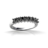 14K White Gold Genuine Round Black Diamond Wedding Band Ring