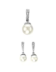 14K White Gold 0.02 cttw Most Simple Yet Elegant Round Diamond and White Pearl Set