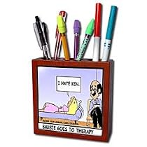Londons Times Famous People Places Books Cartoons - BARBIE IN THERAPY - Tile Pen Holders-5 inch tile pen holder