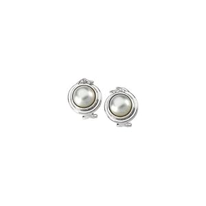 IceCarats Designer Jewelry 14K White Gold Mabe Pearl And Diamond Earring. Pair 10.00 Mm/.04 Ct Tw