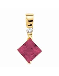 18K Yellow Gold Princess Cut Rhodolite Garnet and Diamond Pendant -- LIFETIME WARRANTY
