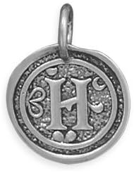 Alphabet Initial H Pendant Victorian Wax Seal Charm Vintage Chic Antiqued Sterling Silver