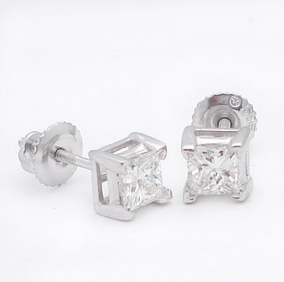 31ORaJQw0PL 14K White Gold Princess Cut Diamond Screwback Stud