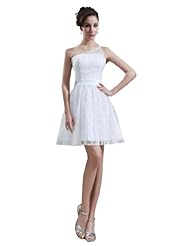 Satin Short Asymmetric Lace Wedding Dress 