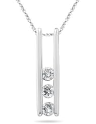 0.22 Cts Diamond Three-Stone Pendant in 18K White Gold