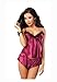 Dreamgirl Women's Lace and Satin Camisole and Tap Short Set, Raspberry, Medium