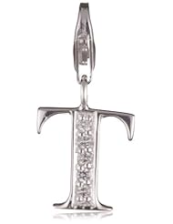 VINANI brand Germany 925 Sterling Silver Charm Pendant Alphabet Initial Letter T shiny Zirconia white HTC