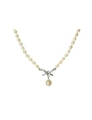 Beautiful 925 Sterling Silver 4.0-7.0mm Cream Pearl Women Necklace with Cubic Zirconia/CZ - 16.3 inch
