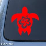 HIBISCUS TURTLE - Tropical - Car, Truck, Notebook, Vinyl Decal Sticker #1212 | Vinyl Color: Red