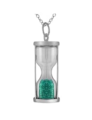 Sterling Silver Hourglass Pendant With 0.75 Ct Genuine Emerald Dust & 18" Chain