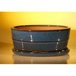Bonsai Boy's Ceramic Bonsai Pot With Attached Humidity/Drip tray - oval<br>10.75" x 8.5" x 4.125"