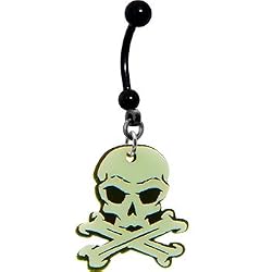 Glow In The Dark Skull and Crossbones Belly Ring