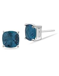 1.04 Cts of 5 mm AA Cushion Checker Board London Blue Topaz Stud Earrings in 14K White Gold