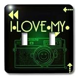 Kike Calvo photo Illustrations Rangefinder Camera - Picture of a I love my green Rangefinder Camera with black background - Light Switch Covers - double toggle switch