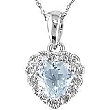 10k Gold Aquamarine and Diamond Heart Necklace