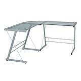 Office Star ORN25LSB Orion Shaped Computer Desk, Silver with Blue