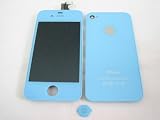 Apple iPhone 4 S 4S 4GS ~ Blue Full LCD Screen Display + Touch Screen Digitizer Front Glass Pad Plastic Lens Part Assembled Together + Full Plastic Glass Back Battery Cover Door Case Housing Fascia Plate Panel ~ Mobile Phone Repair Parts Replacement