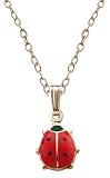 Children's 14k Gold Filled Red and Black Ladybug Pendant Necklace, 15
