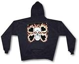 Flaming Skull & Crossbones Men's Biker HOODIE Sweat Shirt Small Thru 4X