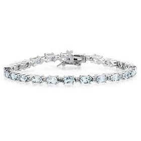 14k White Gold Diamond and Aquamarine Bracelet by 
