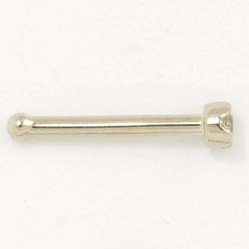 14K White Gold Nose Bone 1.5mm Prong-set: 20g 1/4", Cubic Zirconia Gem