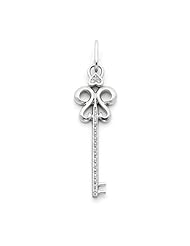 Scroll Diamond Key Pendant in 14 Karat White Gold