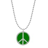 Sterling Silver Round Green Enamel Peace  Sign Pendant, 18