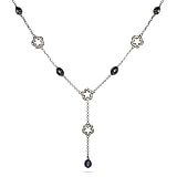 Eve's Addiction Black Freshwater Pearl CZ Clover Drop Necklace