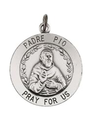 18.5 Mm Sterling Silver Padre Pio Medal W/ 18 Inch Chain