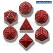 Q-Workshop Polyhedral 7-Die Set: Carved Nuke Dice Set (Red and Black)