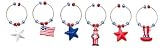 Patriotic Flags Flying Uncle Sam Wine Glass Charms Set